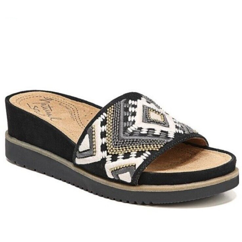 Naturalizer Black and White Embroidered Sandals
